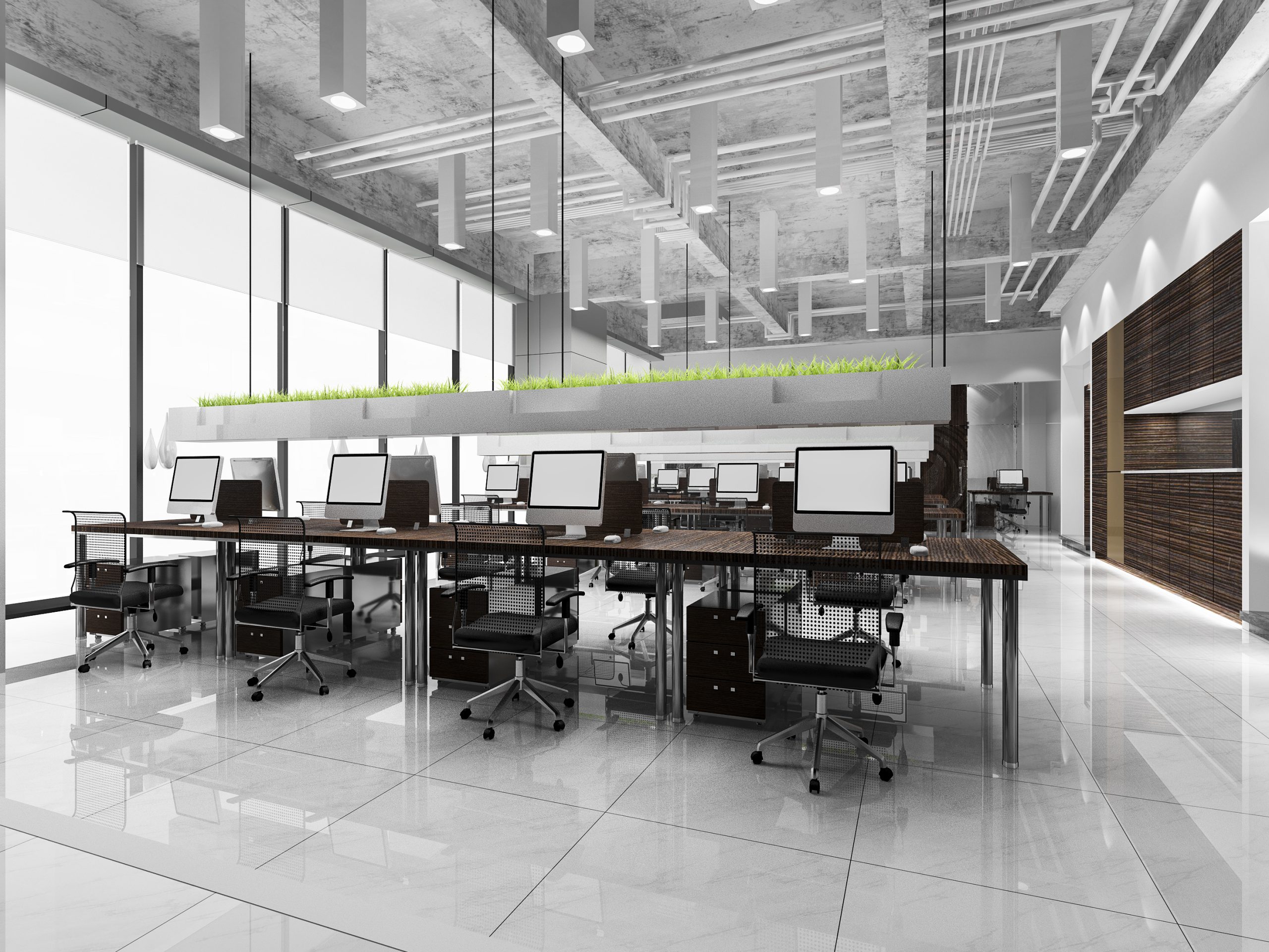 3d rendering business meeting and working room on office building
